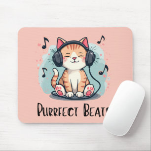 Alfombrilla De Ratón Gato Adorable con Auriculares Arte de Amante de la