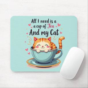Alfombrilla De Ratón Gato Adorable en Taza de Té Arte Kawaii Acogedor