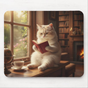 Alfombrilla De Ratón Gato Adorable Leyendo