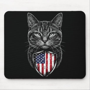 Alfombrilla De Ratón Gato Americano Bandera Estados Unidos Rojo Blanco