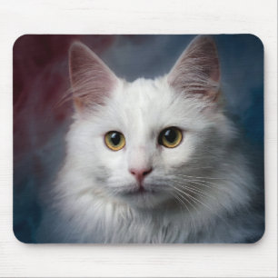 Alfombrilla De Ratón Gato Angora Turco Blanco Rojo Azul