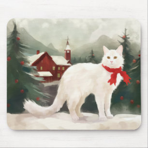 Alfombrilla De Ratón Gato Angora Turco en Navidad con Nieve