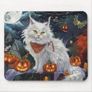 Alfombrilla De Ratón Gato Angora Turco Halloween Espeluznante