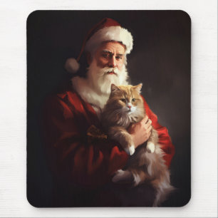 Alfombrilla De Ratón Gato Angora Turco Santa Claus Festivo Navidad