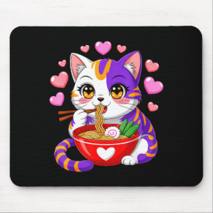 Alfombrilla De Ratón Gato Anime Comiendo Fideos Ramen Con Corazones Div