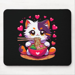 Alfombrilla De Ratón Gato Anime Comiendo Fideos Ramen Con Corazones Val