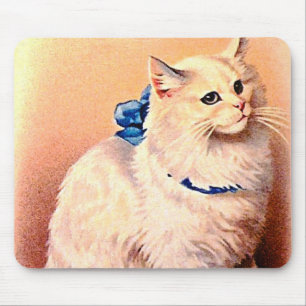 Alfombrilla De Ratón Gato Antiguo con Lazo Azul