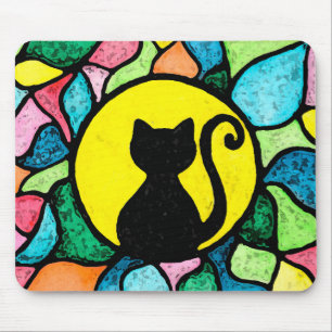 Alfombrilla De Ratón Gato artístico Mousepad de la acuarela del vitral