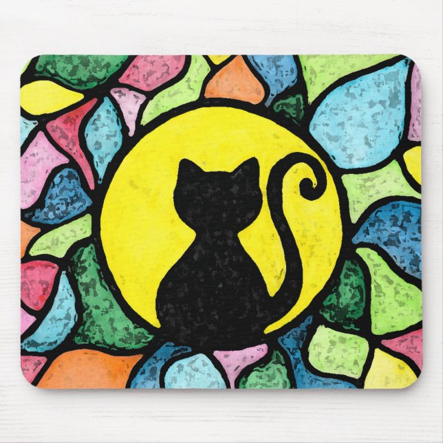 Alfombrilla De Ratón Gato artístico Mousepad de la acuarela del vitral (Frente)