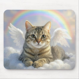 Alfombrilla De Ratón Gato atigrado con alas de ángel y arcoíris
