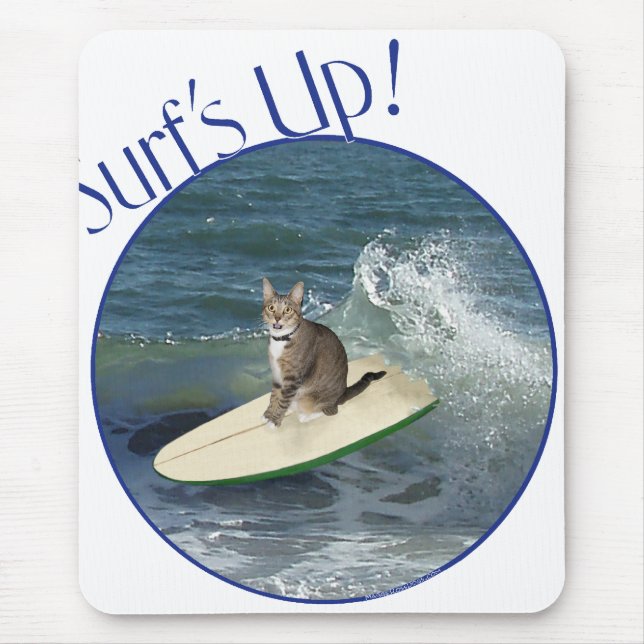 Alfombrilla De Ratón ¡Gato atigrado surfeando! (Frente)