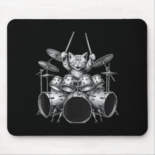 Alfombrilla De Ratón Gato baterista divertido tocando batería arte musi