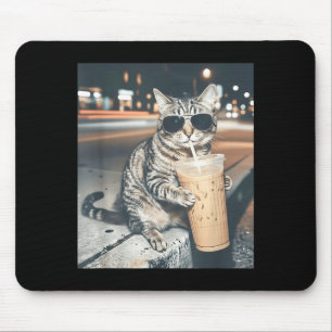 Alfombrilla De Ratón Gato bebiendo café helado meme divertido de animal