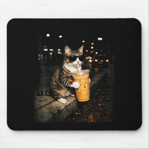 Alfombrilla De Ratón Gato bebiendo café helado meme divertido de animal