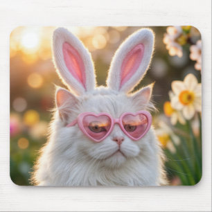Alfombrilla De Ratón Gato blanco de Pascua con orejas de conejo