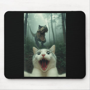 Alfombrilla De Ratón Gato blanco divertido selfie con T-rex Dinosaurio,
