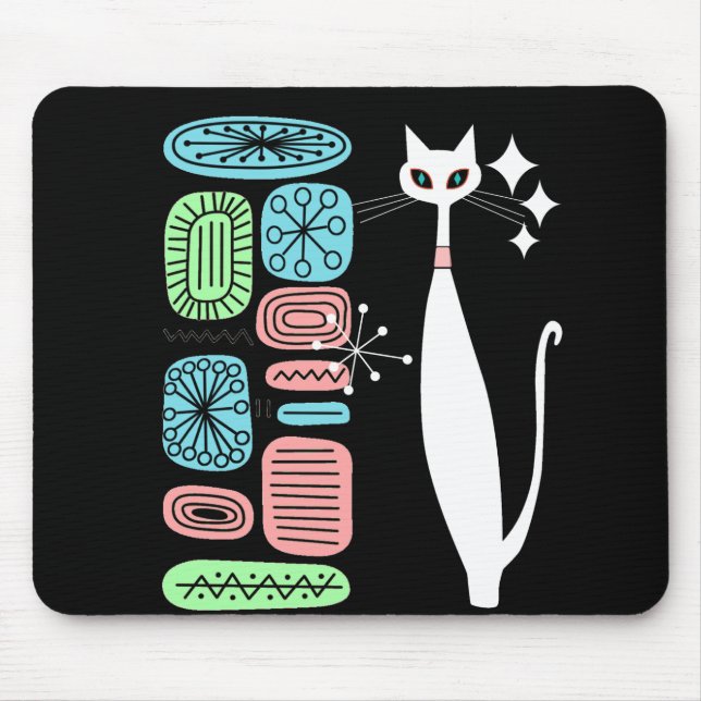 Alfombrilla De Ratón Gato blanco moderno de los mediados de siglo (Frente)
