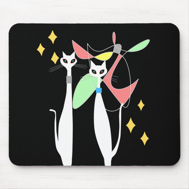 Alfombrilla De Ratón Gato blanco moderno de los mediados de siglo (Frente)