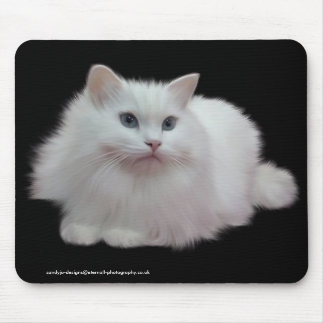 Alfombrilla De Ratón Gato blanco mullido (Frente)