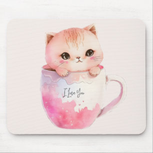 Alfombrilla De Ratón Gato blanco-rosado en una taza de té (2)