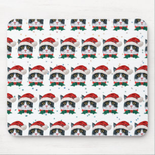Alfombrilla De Ratón Gato blanco y negro lindo con Navidades de Santa H