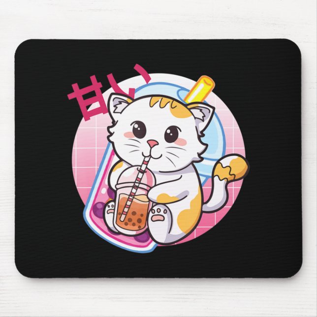 Alfombrilla De Ratón Gato Boba Tea Bubble Tea Cat Lover Anime Kawaii Ne (Frente)
