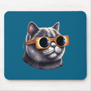 Alfombrilla De Ratón Gato británico de pelo corto con gafas de eclipse 
