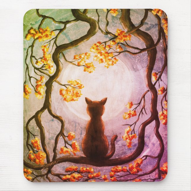 Alfombrilla De Ratón Gato caprichoso en el arte de la pintura de la lun (Frente)