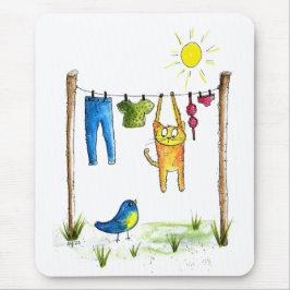 Alfombrilla De Ratón Gato caprichoso en la línea de la ropa