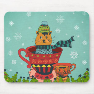 Alfombrilla De Ratón Gato caprichoso sentado en una taza de té Navidade