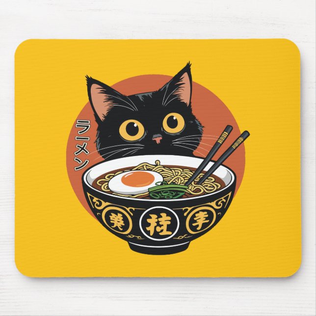 Alfombrilla De Ratón Gato comiendo ramen  (Frente)