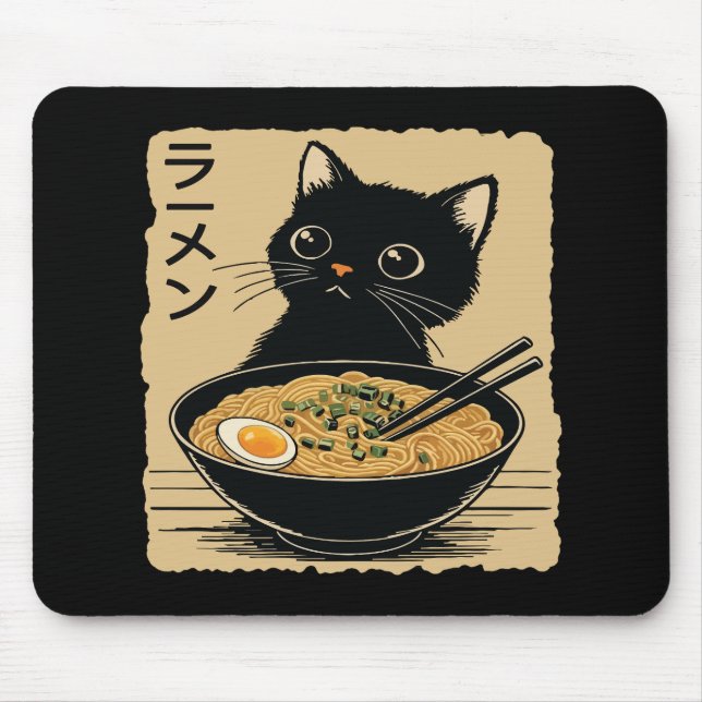 Alfombrilla De Ratón Gato comiendo ramen  (Frente)