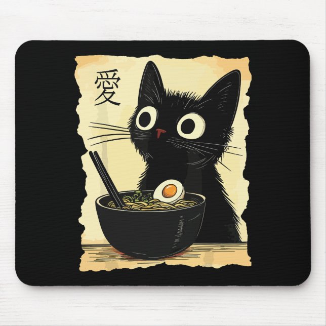 Alfombrilla De Ratón Gato comiendo ramen  (Frente)