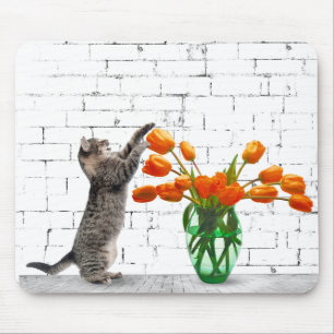 Alfombrilla De Ratón Gato con el Naranja Tulip Bouquet Mousepad