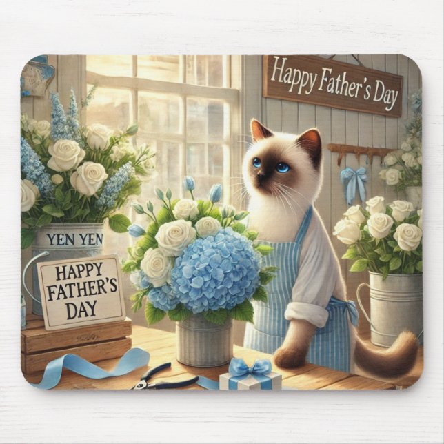 Alfombrilla De Ratón Gato con flores para regalo del Día del Padre (Frente)