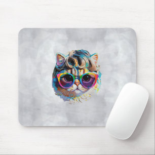 Alfombrilla De Ratón Gato con peluca y gafas de sol (Pintura #4)