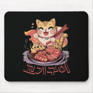 Alfombrilla De Ratón Gato coreano Kawaii comiendo bbq Anime de la parri