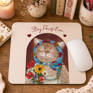 Alfombrilla De Ratón Gato Cottagecore Adorable con Flores Mantén la Act