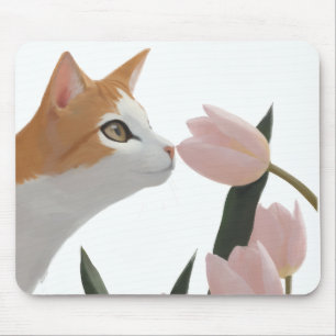 Alfombrilla De Ratón Gato Curioso Floral de Primavera