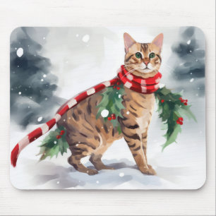 Alfombrilla De Ratón Gato de Bengala en Navidades de nieve