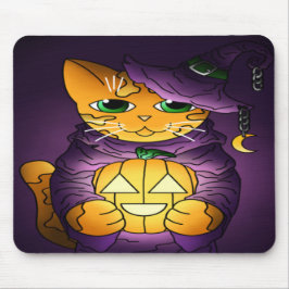 Alfombrilla De Ratón Gato de bruja morado de Halloween