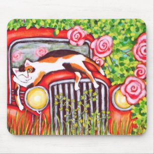 Alfombrilla De Ratón Gato de calicó, rosas y viejo arte Mousepad del