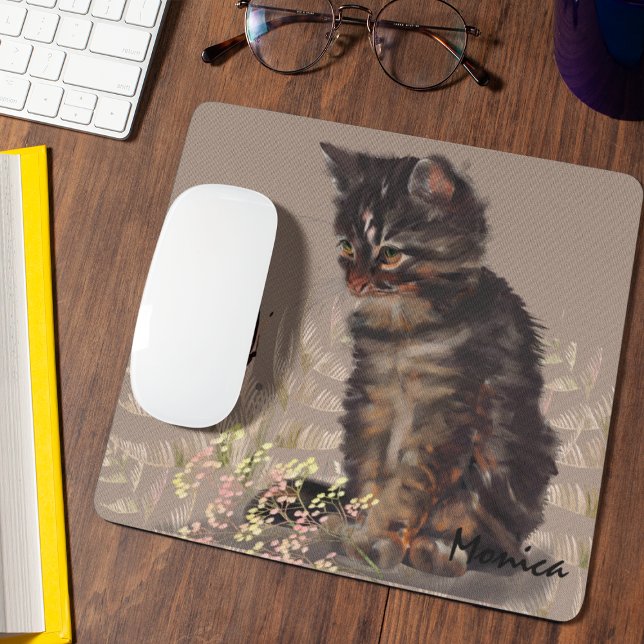 Alfombrilla De Ratón Gato de corte (mouse pad with cat and butterfly.)