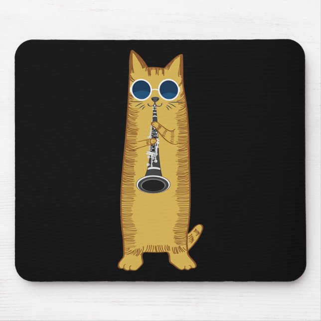 Alfombrilla De Ratón Gato de Guay Jugando El Clarinet Diseño Hippy Hips (Frente)