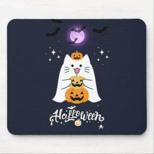 Alfombrilla De Ratón Gato de Halloween a la luz de la luna: Noche espel