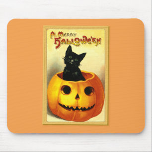 Alfombrilla De Ratón Gato de Halloween sentado en Jack O Lantern