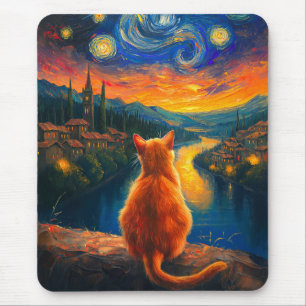 Alfombrilla De Ratón Gato de jengibre contemplante   Starnight Sky Art