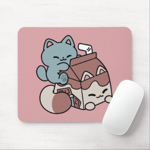 Alfombrilla De Ratón Gato de Leche Chocolate Kawaii – Bebida Acogedora 