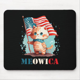 Alfombrilla De Ratón Gato De Meowica Para El 4 De Julio Estadounidense 
