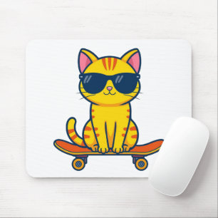 Alfombrilla De Ratón Gato de monopatín genial con gafas de sol Cartoon 